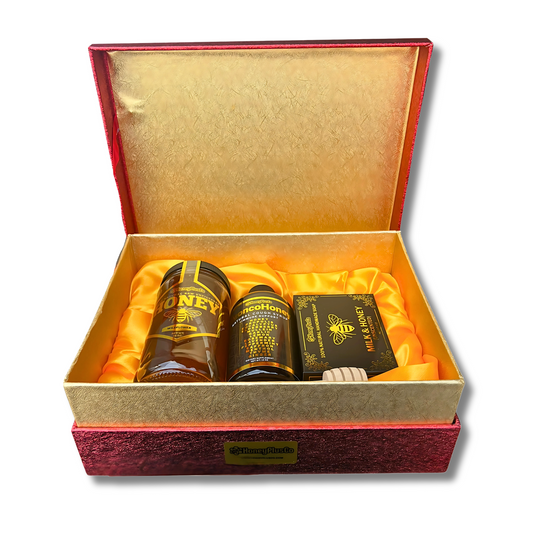 HoneyPlusCo | Honey Lover Gift Box (Set of Honey, Honey&Herbs, Honey Soap Bar, Soap Saver, & Honey Dipper)