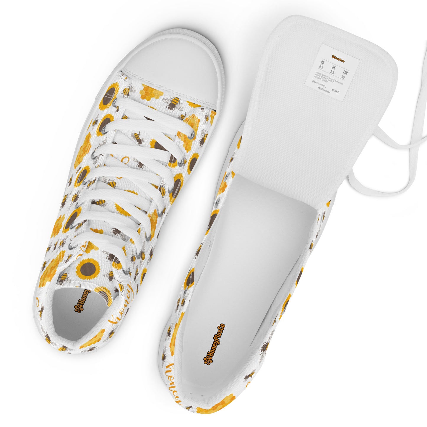 HoneyPlusCo Merch | Honey Bee Women’s High Top Canvas Shoes Style 4